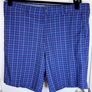 PGA TOUR Stretch Golf Eclectic Grandpa Shorts Men 36 Blue Plaid Moisture Wicking